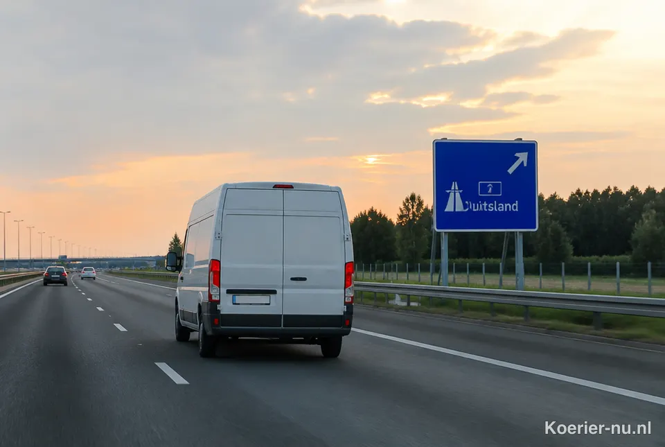 Koeriersbus op de snelweg richting het buitenland